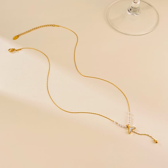 1 Piece Simple Series Fishtail Stainless Steel Gold Color Women's Pendant Necklaces 2