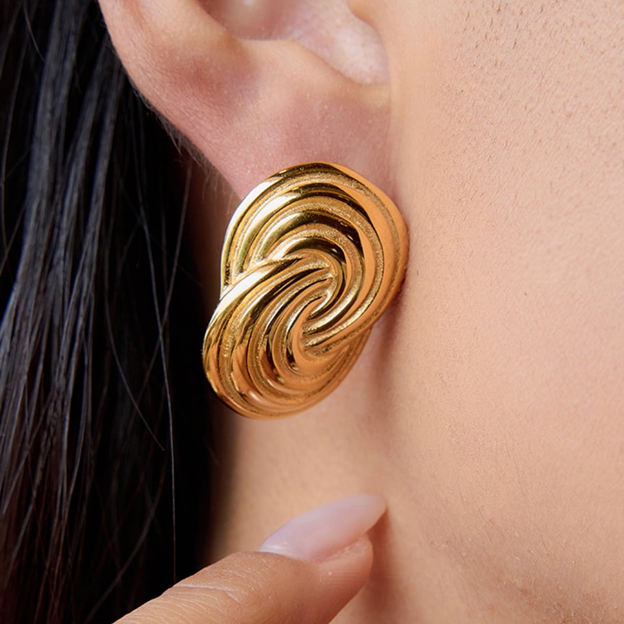 1 Paar einfache Serie Persönlichkeit Spirale Edelstahl Gold Farbe Ohrstecker Bild4