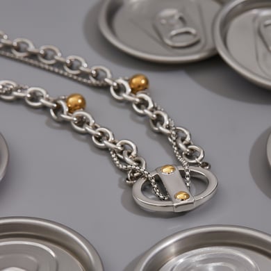 1 Stück moderne geometrische Edelstahl-Halsketten mit Anhänger in Goldfarbe für Damen h5 Bild5