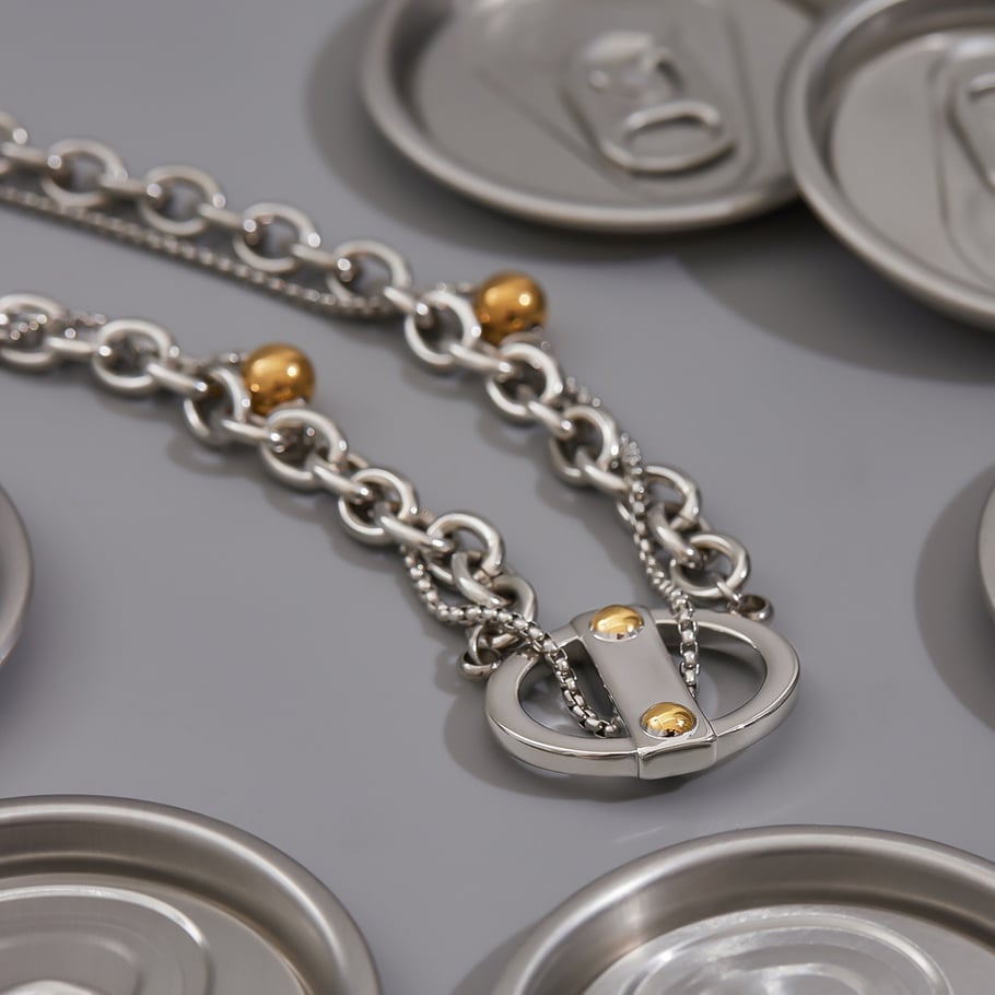 1 Stück moderne geometrische Edelstahl-Halsketten mit Anhänger in Goldfarbe für Damen Bild5