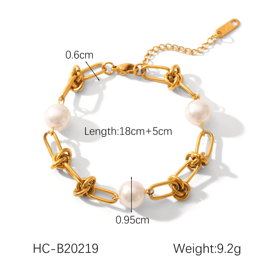1 Paar Simple Series Daily Beads Edelstahl Goldfarben Perlen Damen Perlenarmbänder Bild2