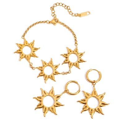 1 paire de boucles d&#39;oreilles créoles pour femme en acier inoxydable couleur or, série Classic Sun h5 Image9