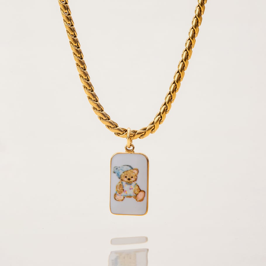 1 Stück süße Bären-Halsketten aus Edelstahl in Goldfarbe für Damen Bild6