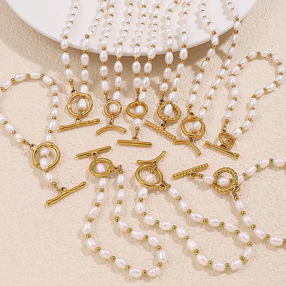 1 Piece Gold Color Pearl Beaded Necklace