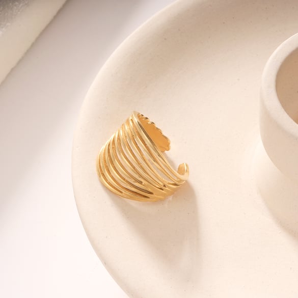 1 Piece Simple Series Classic Strip Stainless Steel Gold Color Statement Rings
