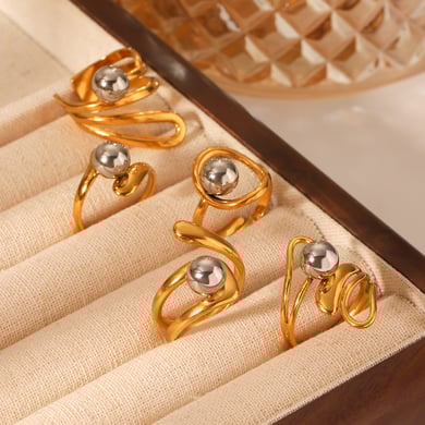 Simple Mixed Color Stainless Steel   Gold Color  Statement Rings h5 Picture7