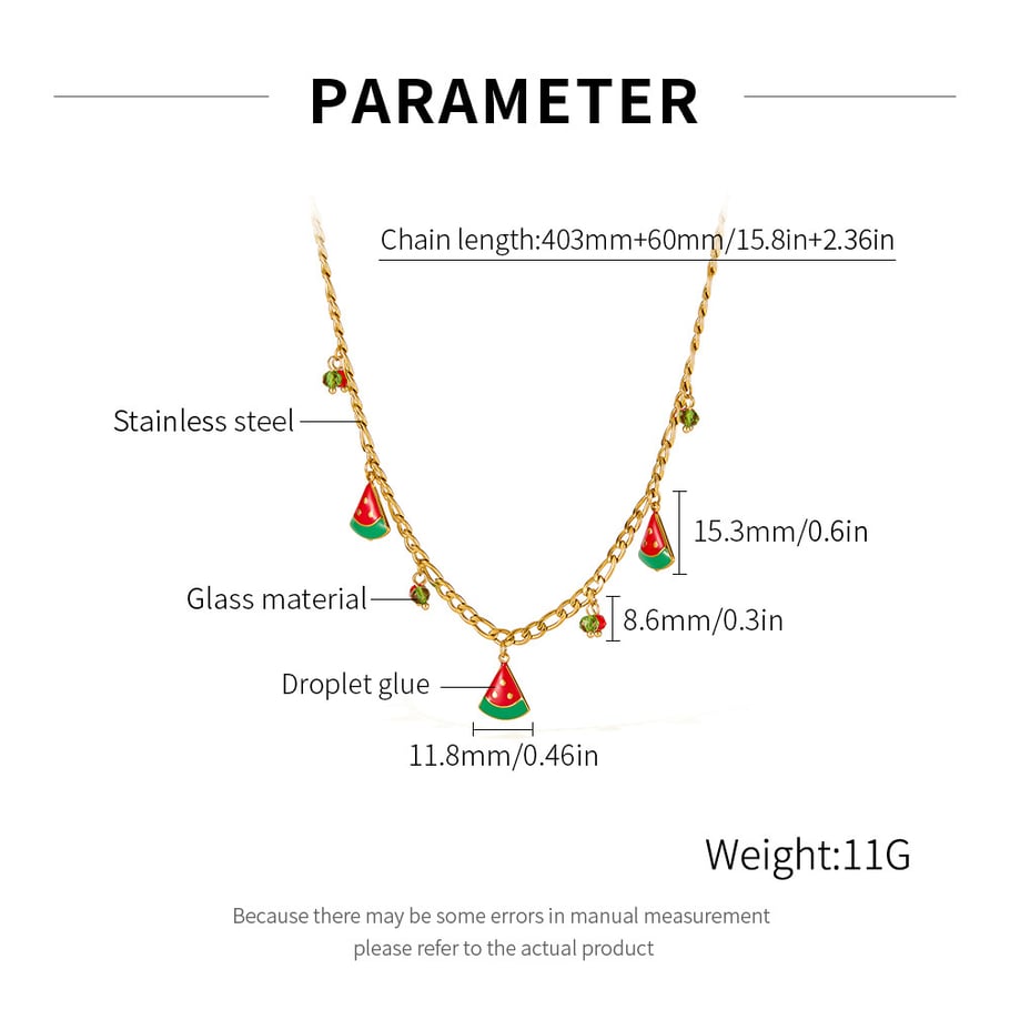 Collier pendentif en acier inoxydable couleur or pour femme, motif fruits polychromes, 1 pièce Image2