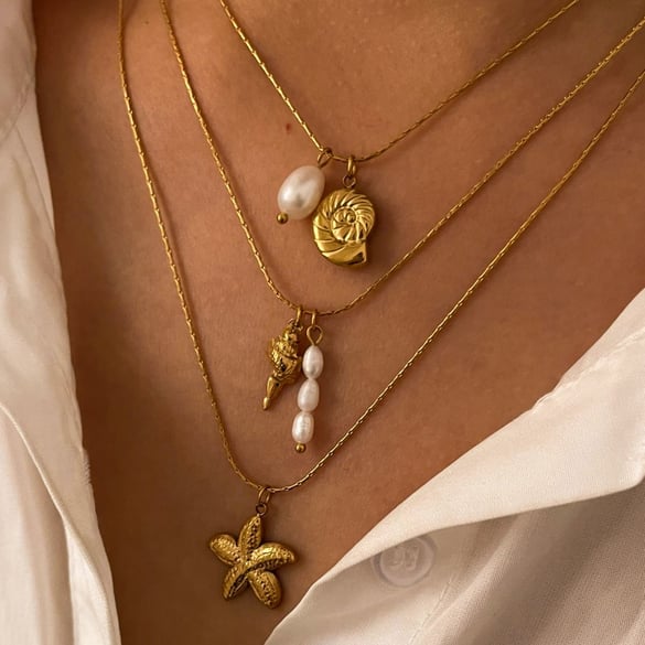 1 Stück Oceanic Edelstahl-Halskette mit goldfarbenem Anhänger