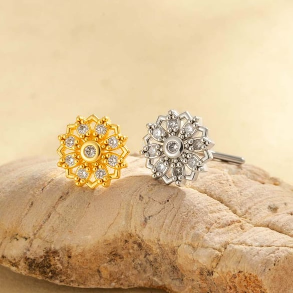 1 Piece Dazzling  Flower Copper Gold Color Zircon Women's Nose Stud 2