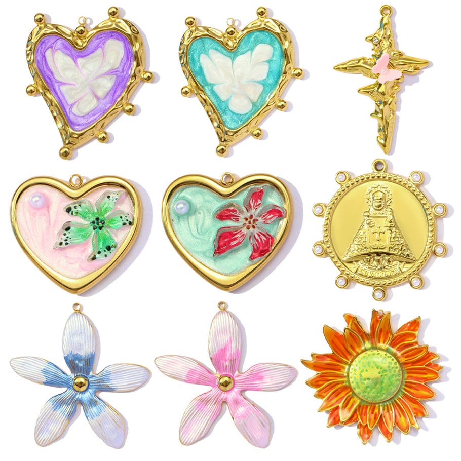 1 Piece Romantic Series DIY Heart Stainless Steel Gold Color Women's Pendants Picture5