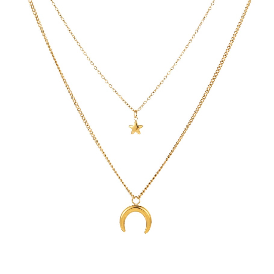 Elegant Sun/Moon Stainless Steel Gold Color Women's Layered Necklaces h5Picture5