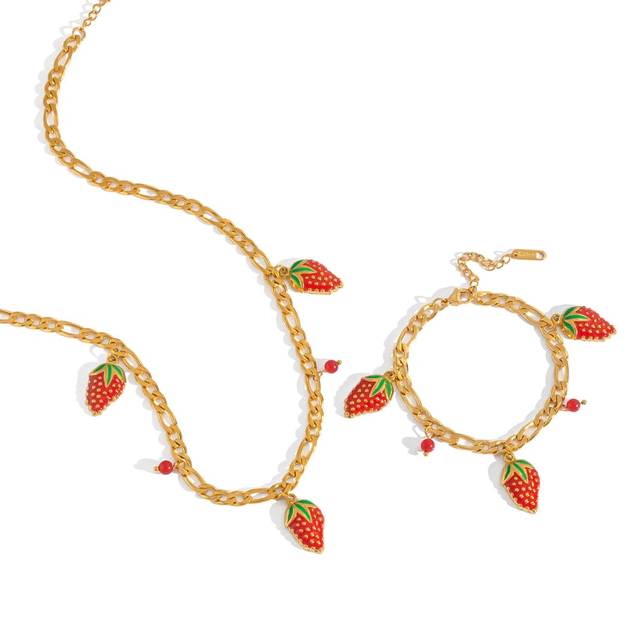 1 pezzo di collana con ciondolo in acciaio inossidabile color oro a forma di fragola dolce Immagine5