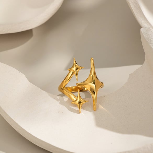 1 Stück Statement-Ring aus Edelstahl mit Stern in Goldfarbe 2