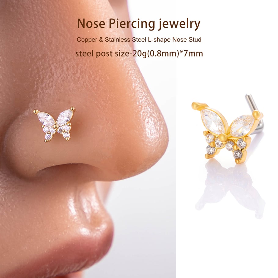 1 piercing para la nariz con circonita color cobre y dorado. Imagen5