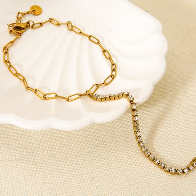 1 Stück Edelstahl Goldfarben Zirkon Finger verbundenes Armband h5 Bild3