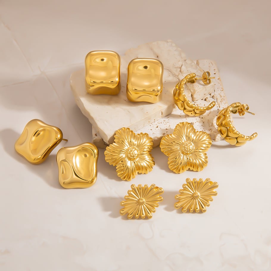1 Pair Stainless Steel Gold Color Stud Earrings Picture4