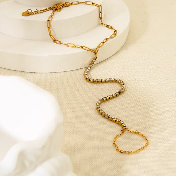 1 Piece Stainless Steel Gold Color Zircon Finger-connected Bracelet