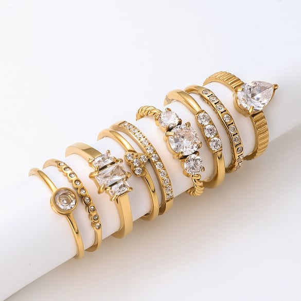 1 Stück Tropfenförmige Ringe aus Edelstahl in Goldfarbe für Damen mit Edelsteinen 2
