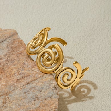 1 Stück klassische Spiral-Armreifen aus Edelstahl in Goldfarbe für Damen h5 Bild5