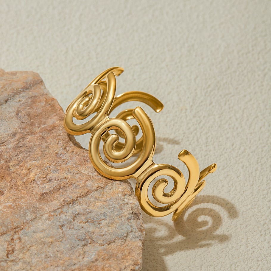 1 Stück klassische Spiral-Armreifen aus Edelstahl in Goldfarbe für Damen Bild5