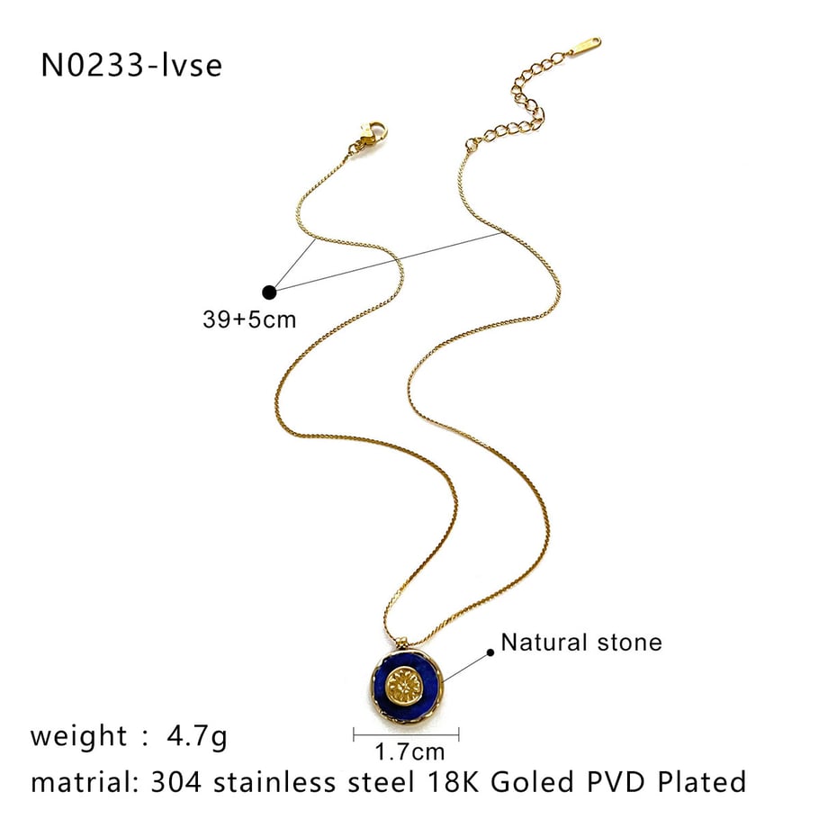 1 collar con colgante de piedra natural de color dorado y acero inoxidable. Imagen2