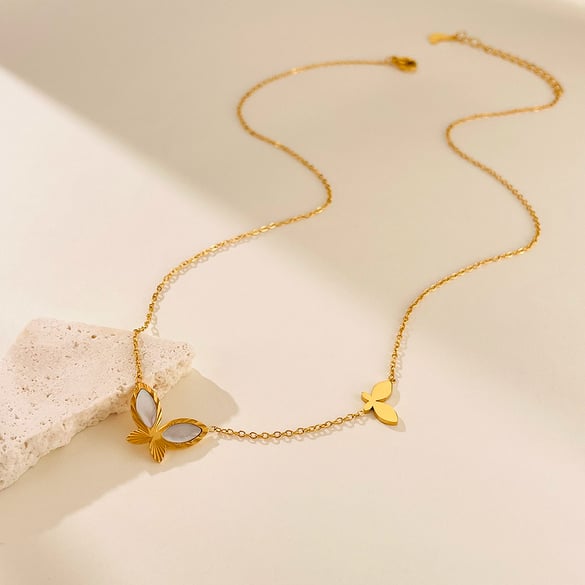 1 Piece Exquisite Butterfly Stainless Steel Gold Color Women's Pendant Necklaces