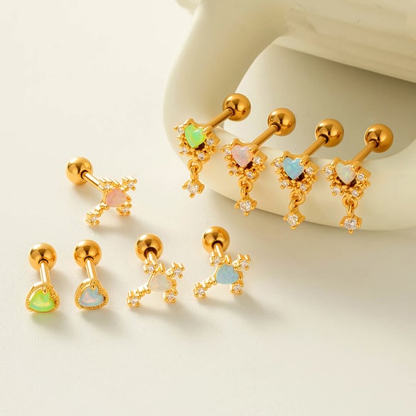 1 pieza de pendientes de circonita color cobre y dorado