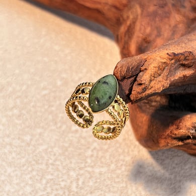1 Piece Natural Stone Stainless Steel Gold Color Ring h5 