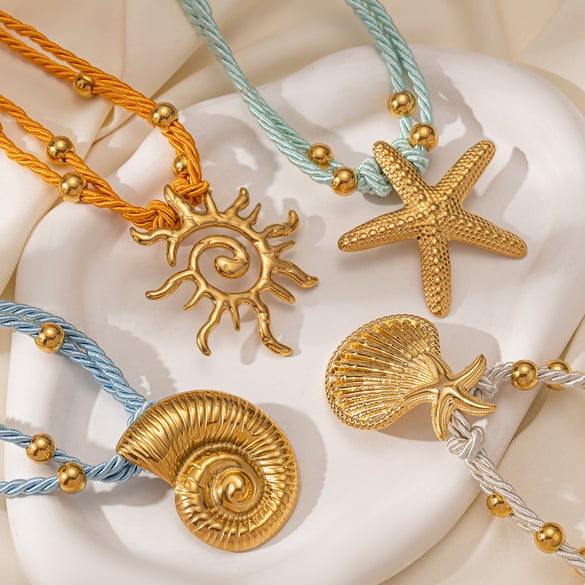 1 collar con colgante de estrella de mar de acero inoxidable color dorado 2
