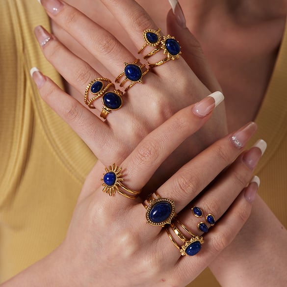 1 Piece Stainless Steel Gold Color Natural Stone Adjustable Ring