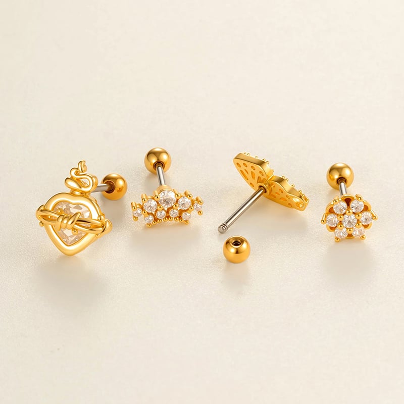 1 Piece Elegant Flower Copper Gold Color Zircon Women's Piercings Earrings Picture3