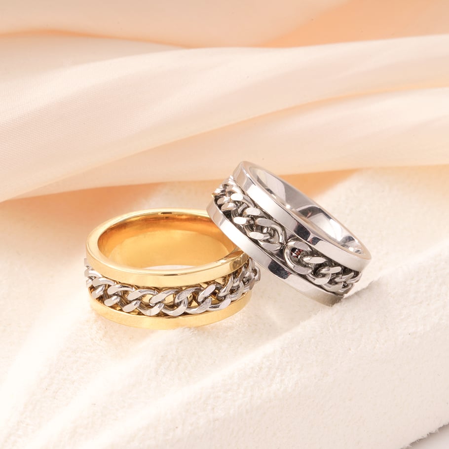 Bague de déclaration géométrique classique en acier inoxydable couleur or, série luxueuse, 1 pièce Image5