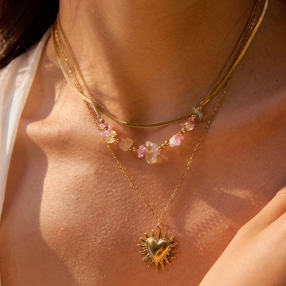 1 Piece Elegant Sun Stainless Steel Gold Color Women's Layered Necklaces