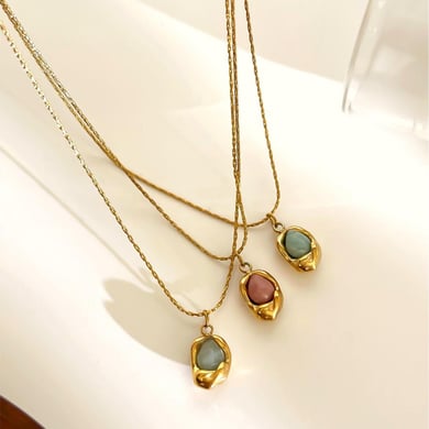 Collana con ciondolo in pietra naturale color oro in acciaio inossidabile da 1 pezzo h5 Immagine5