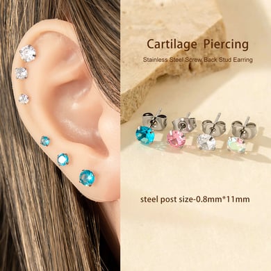 1 Piece Simple Stainless Steel Gold Color Zircon Piercings Earring h5 Picture4