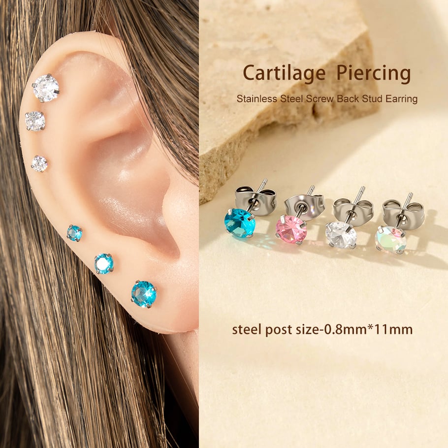 1 Piece Simple Stainless Steel Gold Color Zircon Piercings Earring Picture4