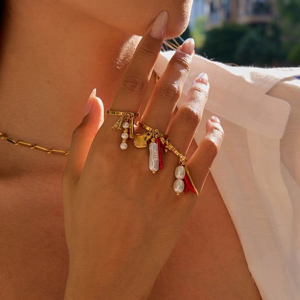 1 Piece Luxurious Series Vacation Shell Stainless Steel Gold Color Statement Rings