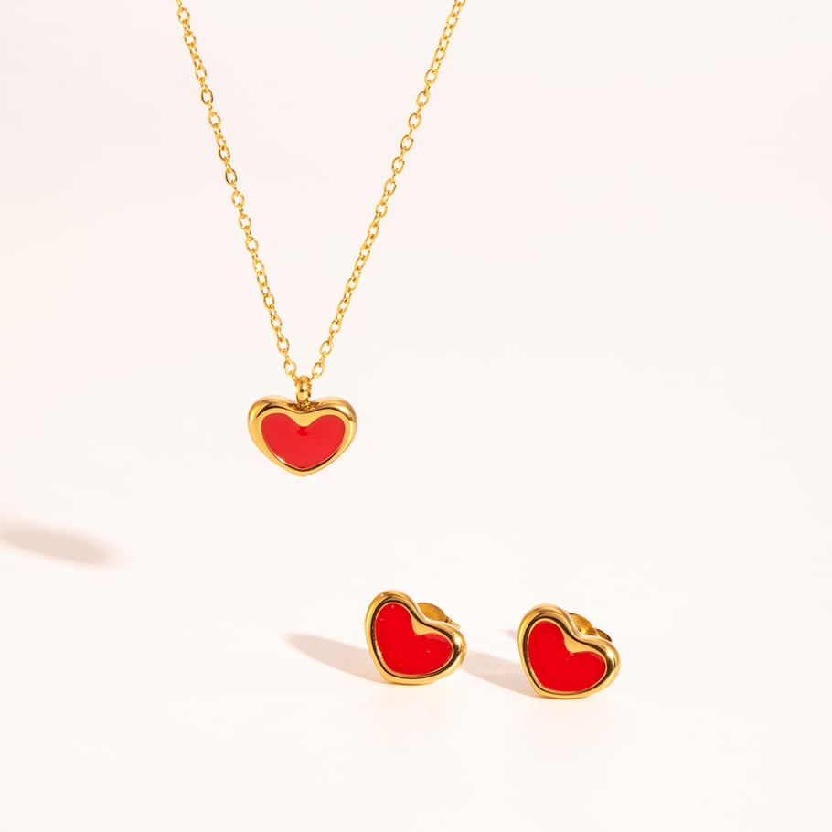 Set di orecchini in acciaio inossidabile color oro con cuore romantico Immagine3