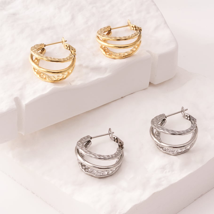 1 paire de boucles d&#39;oreilles créoles élégantes géométriques en acier inoxydable couleur or pour femmes, série Simple Image3