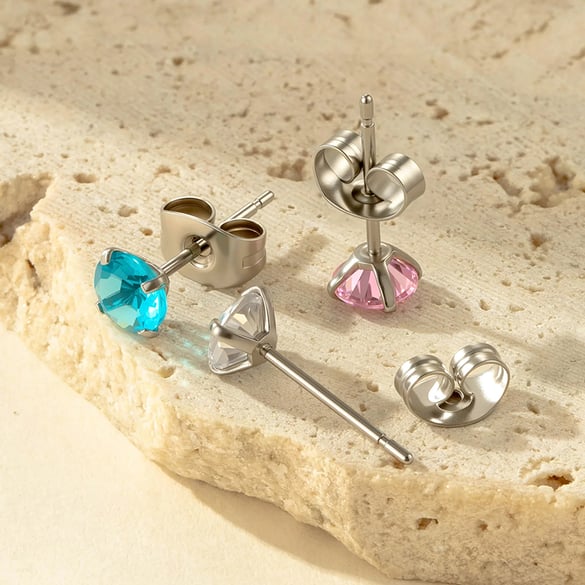 1 Piece Simple Stainless Steel Gold Color Zircon Piercings Earring 2