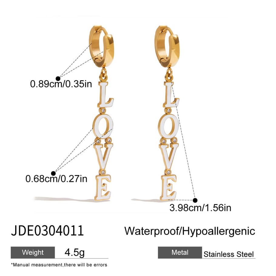 1 Paar romantische Serie Sweet LOVE Letter Edelstahl Gold Farbe Damen Tropfen Ohrringe Bild2