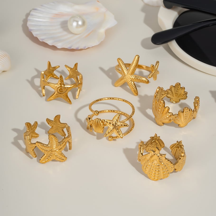 1 anello regolabile color oro in acciaio inossidabile oceanico Immagine3