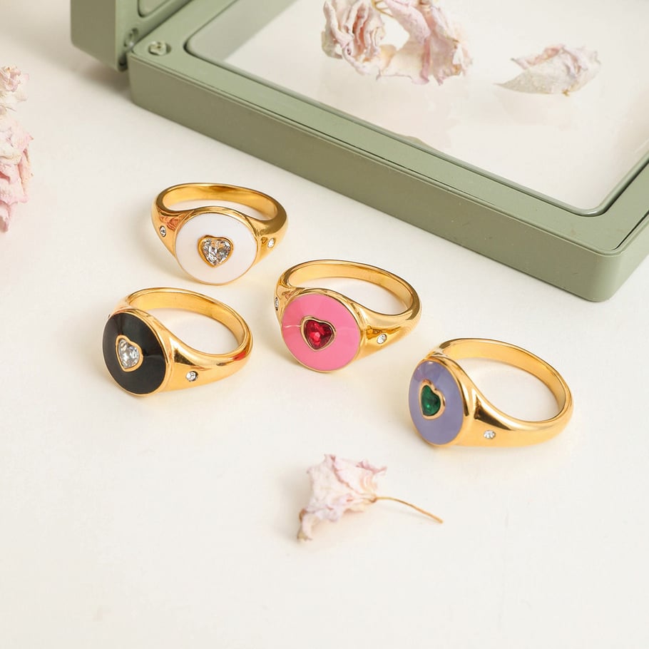 1 Stück bunte Herz Edelstahl Gold Farbe Statement Ringe Bild6