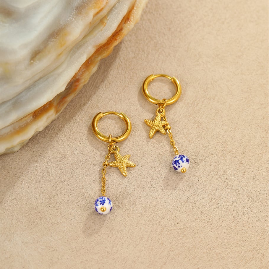 Pendientes colgantes geométricos de acero inoxidable dorados para mujer Imagen3