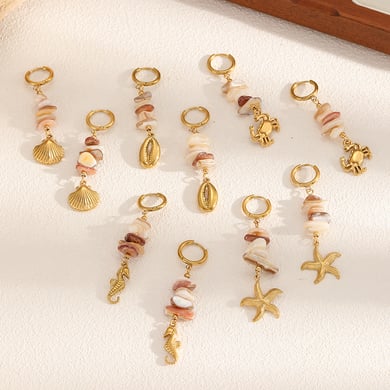 1 par de pendientes colgantes de acero inoxidable color dorado oceánico h5 Imagen2