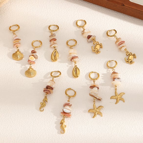 1 par de pendientes colgantes de acero inoxidable color dorado oceánico 2