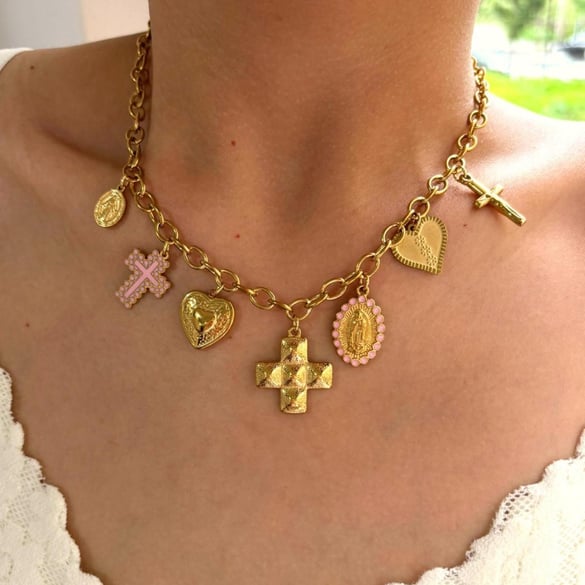 1 Piece Cross Stainless Steel Gold Color Pendant Necklace