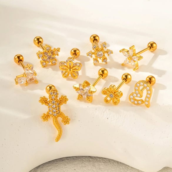 1 pezzo di orecchini con zirconi color rame e oro