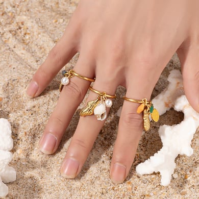 1 stuk Oceanic roestvrij staal goudkleurige statement ringen h5 Afbeelding2