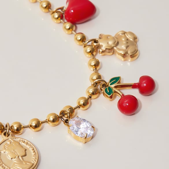 1 Piece Natural Cherry Stainless Steel Gold Color Women's Pendant Necklaces 2